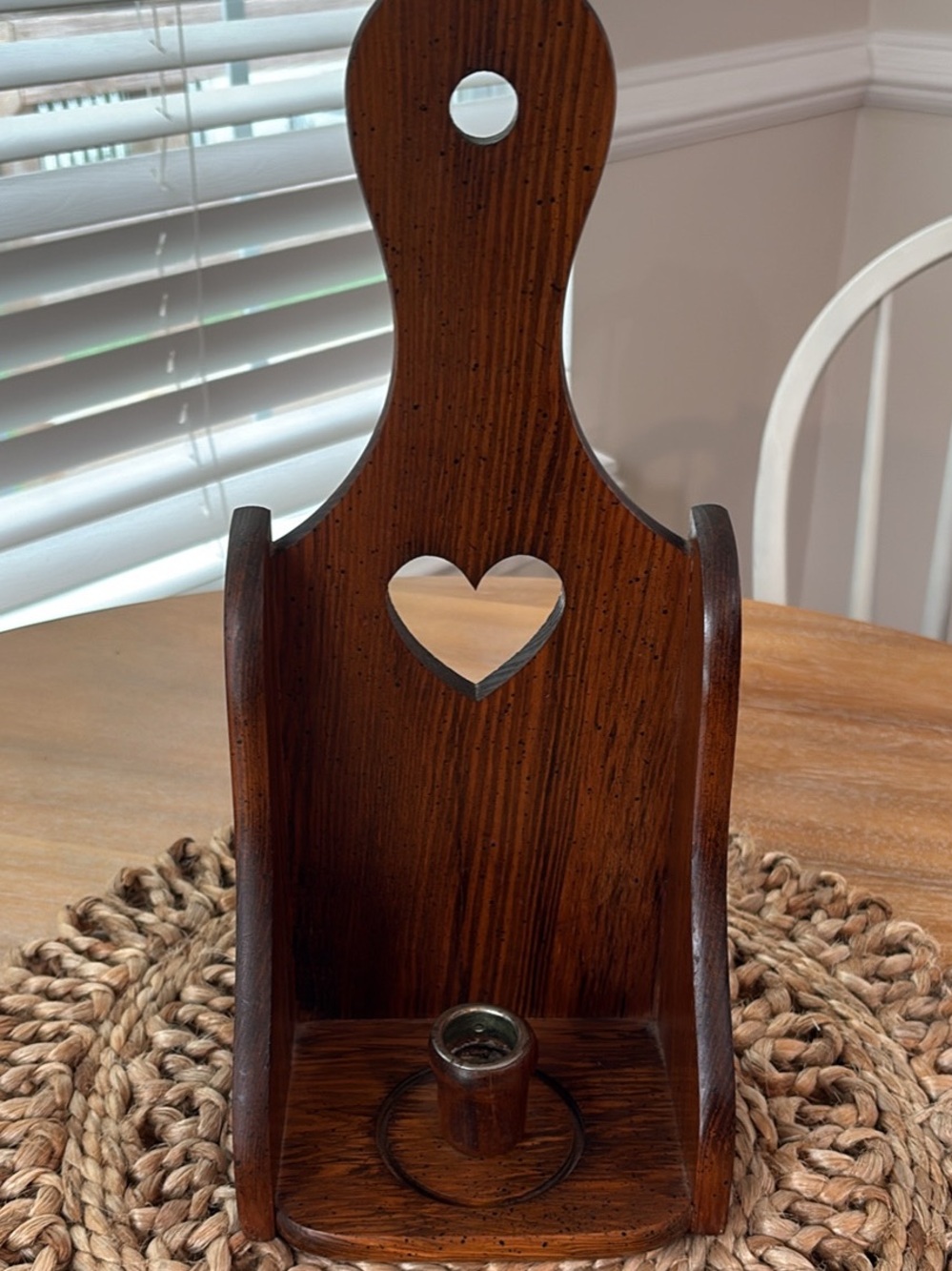 Wooden Heart Cutout Candle Holder - Brown